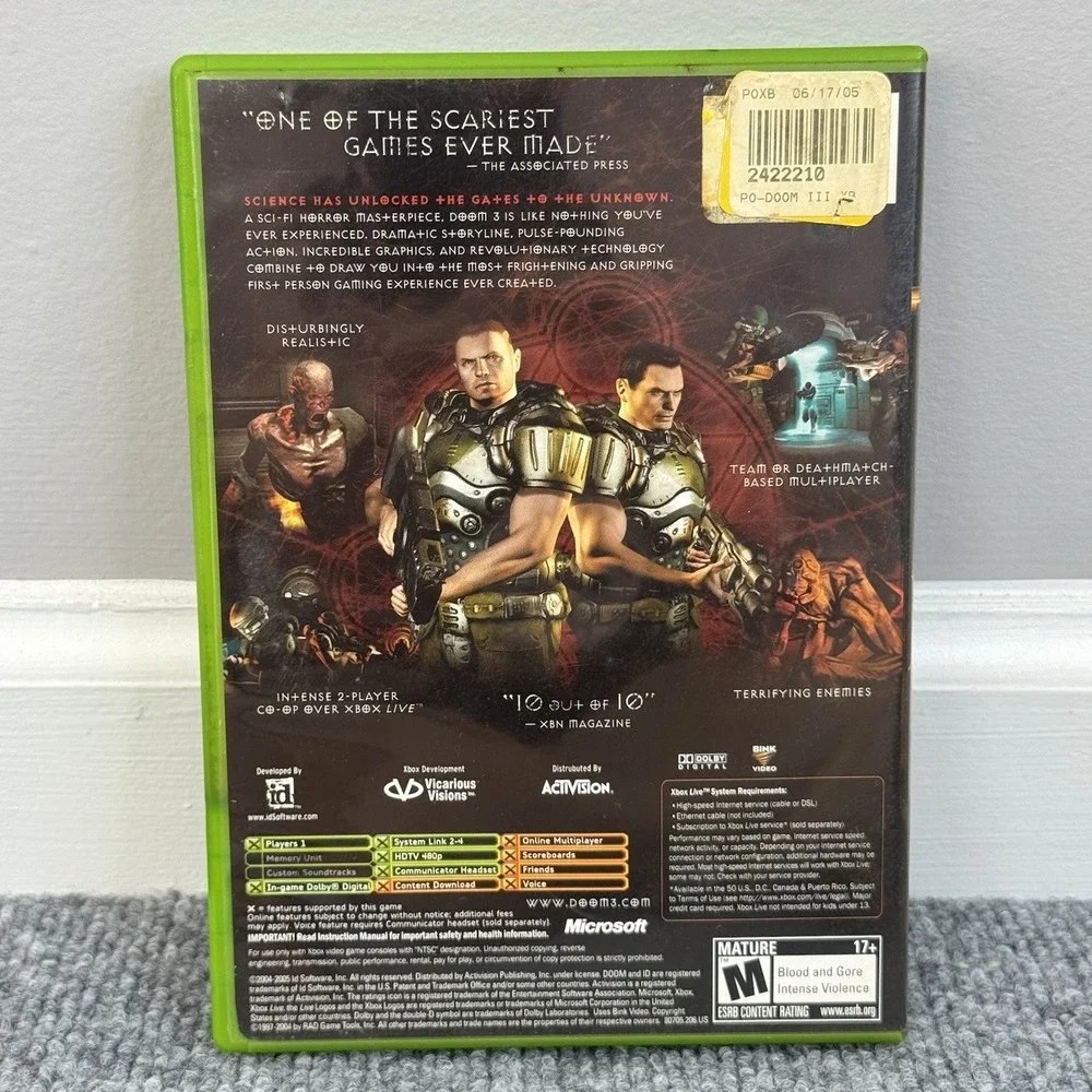 Doom 3 (Microsoft Xbox,‎ 2005) CIB Complete w/Manual - Tested Working